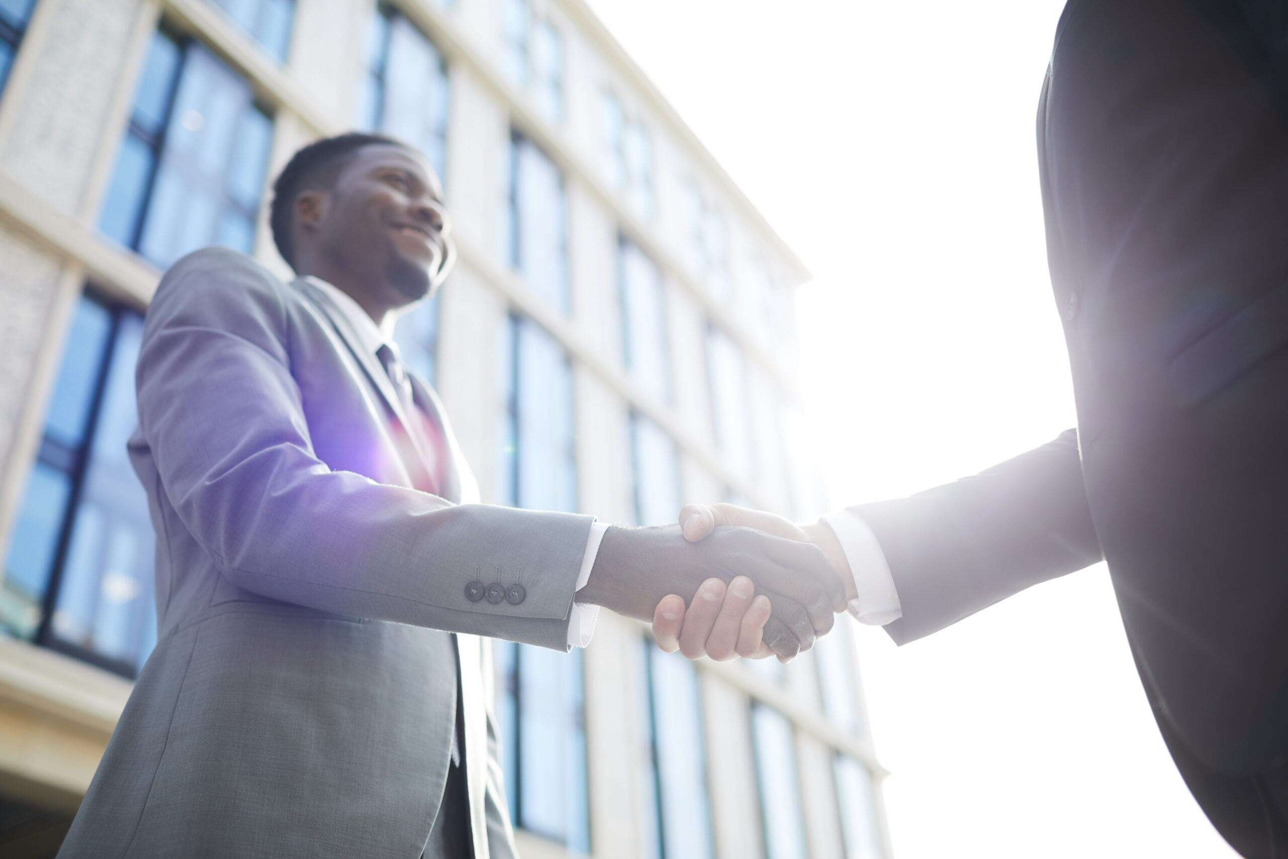 Young sales professional shaking hands with a client
